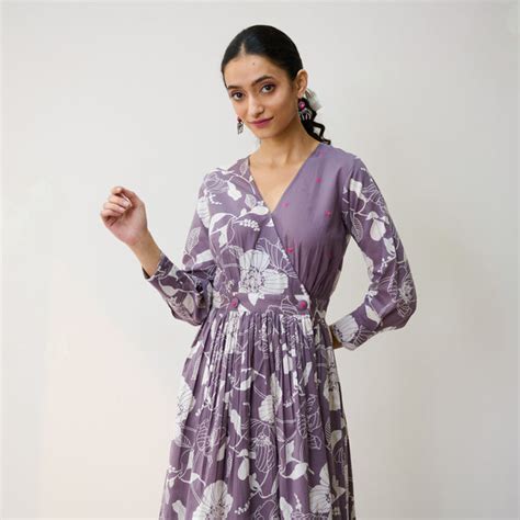 Buy Mauve Ayesha Cotton Overlap Dress with Hand Embroidery Detail ...