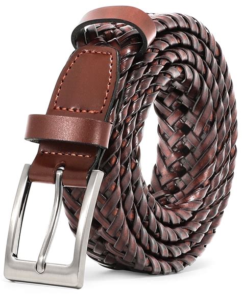 JASGOOD Men's Braided Leather Belt, Casual Brown Woven Belt for Jeans ...