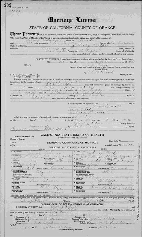 County Of Orange License And Certificate Of Marriage