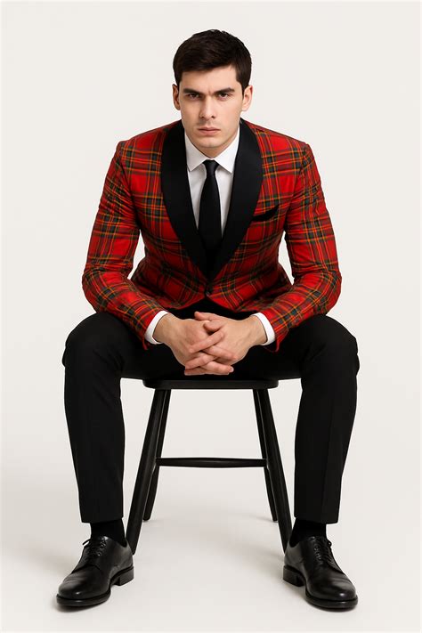 34 Mens Tartan Christmas Plaid Holiday Blazer in Red