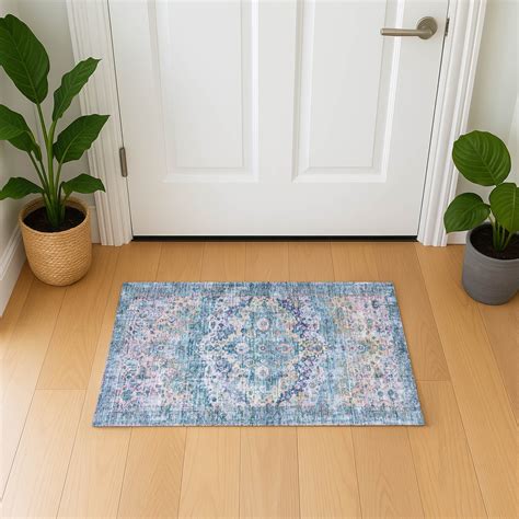 Addison Rugs Mayfield Premium Machine Washable Traditional Border Denim ...
