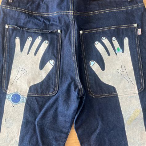 Men's Navy and Tan Jeans | Depop