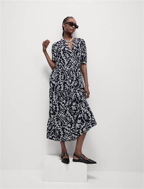 Buy Floral Button Front Midi Tiered Dress at Marks & Spencer