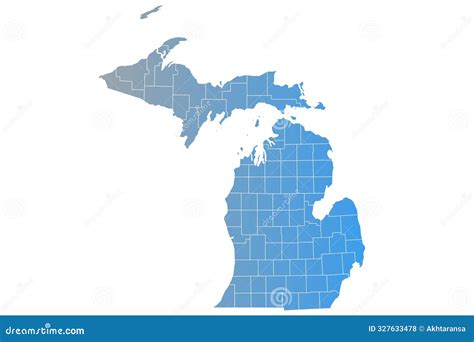 Michigan Administrative Map. Counties Map of Michigan, Blank Map, Empty Map of Michigan Stock ...