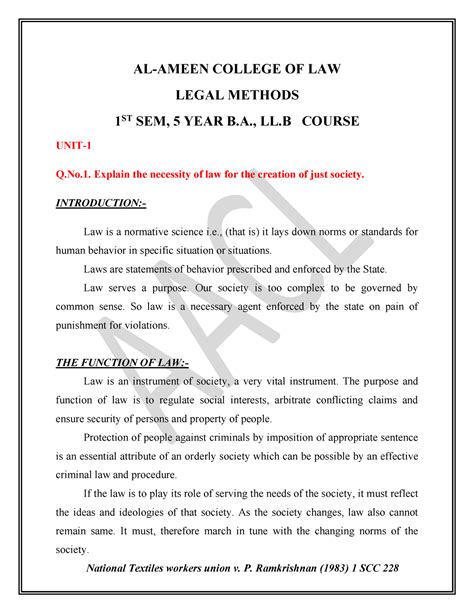 Legal Methodology - AL-AMEEN COLLEGE OF LAW LEGAL METHODS 1 ST SEM, 5 ...