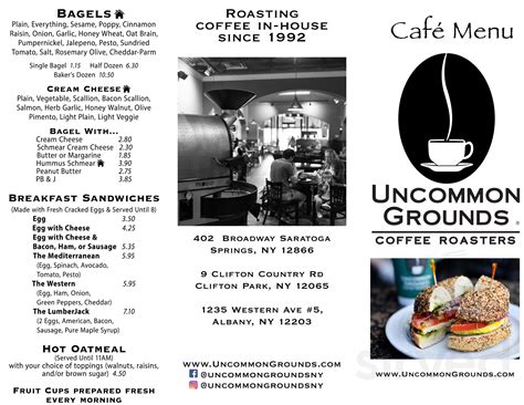 Uncommon Grounds Coffee & Bagels menu in Saratoga Springs, New York, USA