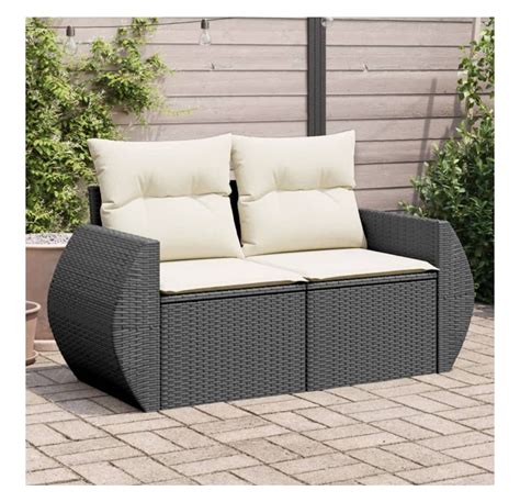 Black PE Rattan Garden Sofa, 2-Seater Modular Outdoor Patio Furniture ...