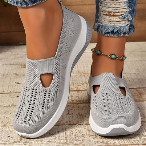 Buy Women's Cut-out Sneakers Casual Breathable Slip On Walking Shoes ...