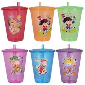 SBA PRIME 6 Pcs BPA Free Fun Cartoon Printed Bright Color Straw Cup ...