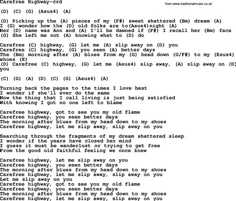 Carefree Highway, by Gordon Lightfoot, lyrics and chords
