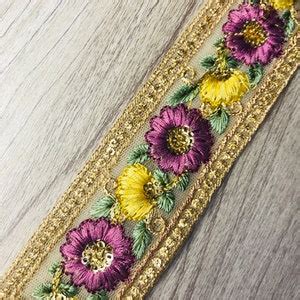 Buy Floral Design Embroidered Sari Fabric Trim Boho Clothing Border ...