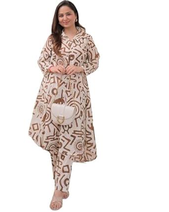 Buy Jalmala's Cotton Co-Ord Geometric Kurta Pant Set: Brown Tribal ...