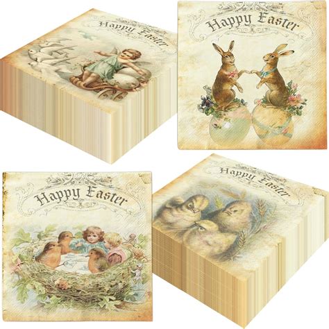 Amazon.com: Vintage Easter napkins Easter Bunny Party Decoration ...