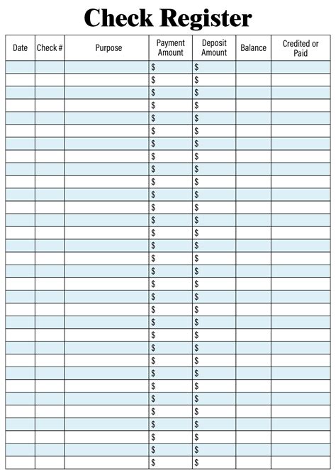 Free Printable Check Register Template