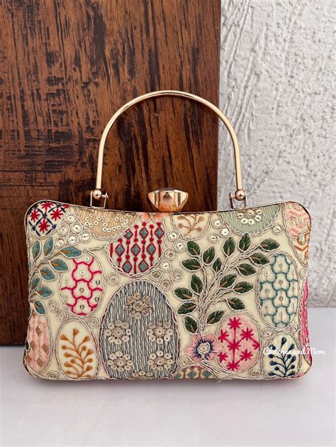Lakhnawi Chikankari Bag Gold | Clutches and More