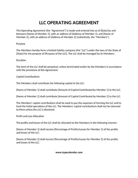 Free Printable LLC Operating Agreement Templates [PDF, Word] Single, Multi