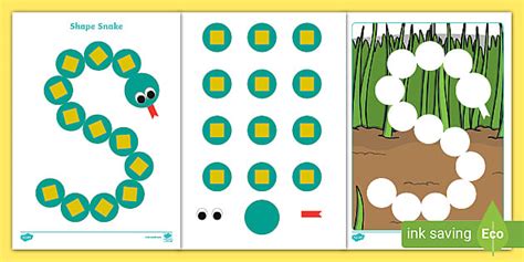 2D Shape Snake Cutting Skills Worksheets
