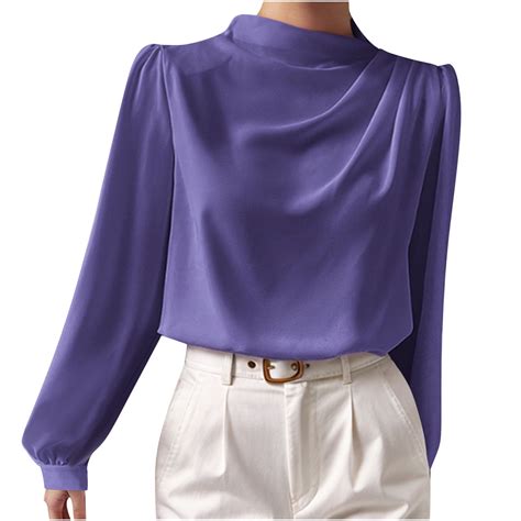 biudgviw Dressy Tops for Women Fall Mock Neck Long Sleeve Chiffon Work ...