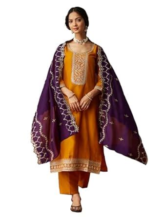 Buy MOKOSH Women's Embroidered Round Neck 3/4 Sleeve Kurta and Pant ...