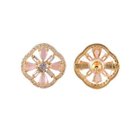 Sparkling Elegance Gold-Plated Pastel Pink Floral Stud Earrings – VOYLLA