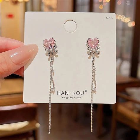 Pink Crystal Heart Bow Earrings – Fashionnsio