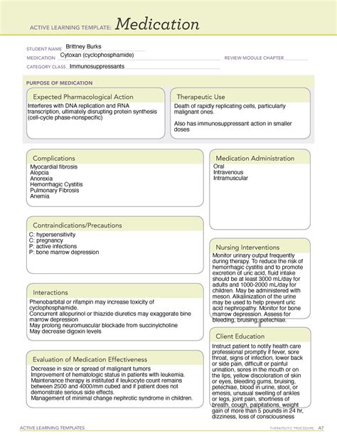ATI Med Template - medications - STUDENT NAME _____________________________________ MEDICATION ...
