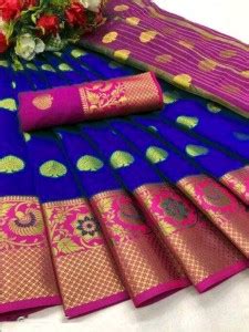 Buy Pionex Woven Banarasi Cotton Silk Blue Sarees Online @ Best Price ...