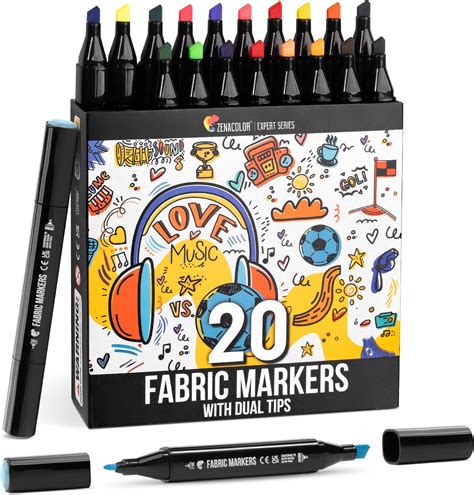 Amazon.com : Zenacolor 20 Fabric Markers with Dual Tip - Unique Colors ...