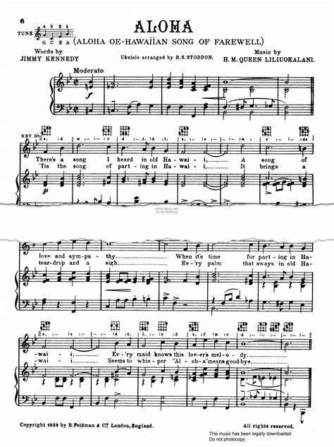 Aloha (Aloha Oe - Hawaiian Song Of Farewell) - Noten von H.M. Queen ...