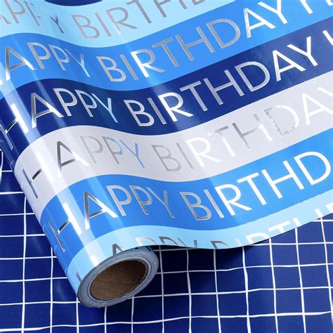 RUSPEPA Reversible Wrapping Paper Roll Birthday Blue Pattern Great for ...