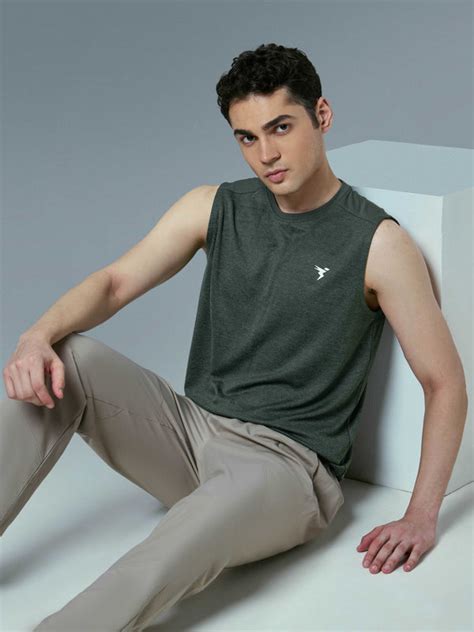 Men Melange Slim Fit Round Neck Sports Innerwear Vest with DOUBLE COOL