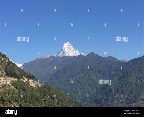 Machhapuchhare Fishtail mountain and Annapurna Himalaya Nepal range ...