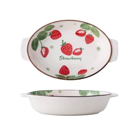 Buy Nestasia White and Red Strawberry Ceramic Oval Large Baking Pan ...
