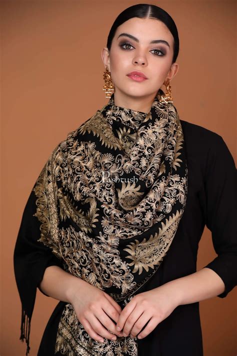 Pashtush Womens Fine Wool, Silky Nalki Embroidery Needlework Stole, Bl ...