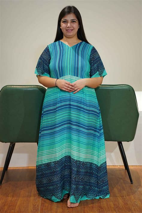 Buy Plus Size Neon Blue Striped Night Gown | Apella - The XS to 10XL Store
