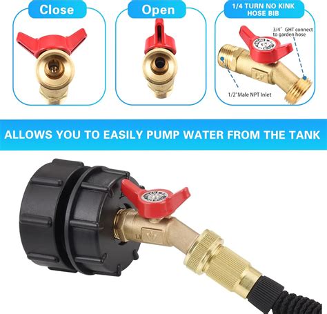 275-330 Gallon IBC Tote Hose Adapter Valve,2" Fine Thread + Garden Hose ...