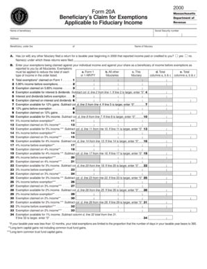 Massachusetts Form 20A Beneficiary's Claim for Exemptions - Blank ...