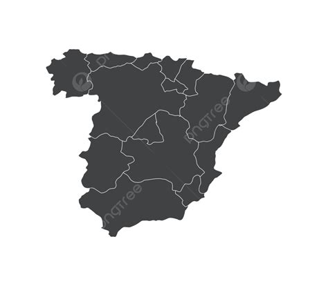 Spain Map With Regions Gray Continent White Vector, Gray, Continent ...