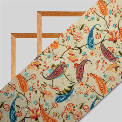 Pastel Orange Paisley Digital Print Muslin Fabric – Fabcurate