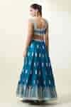 Buy Teal Silk, Net Embroidery Asymmetric Blue Leaf Pattern Lehenga Set ...