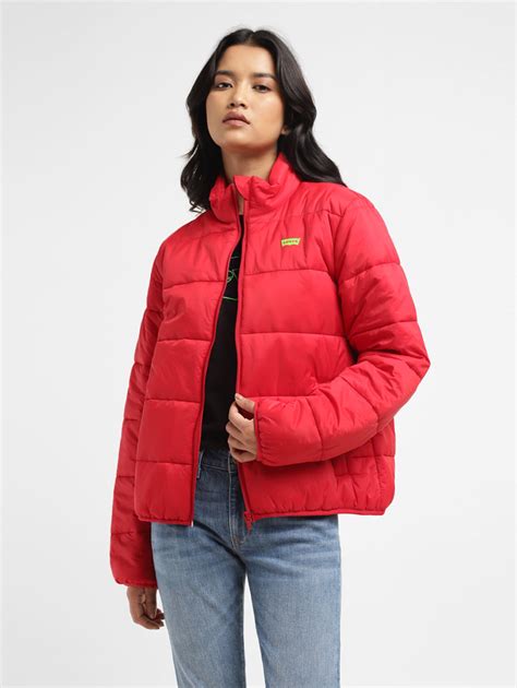 Women's Solid Red High Neck Quilted Jacket – Levis India Store