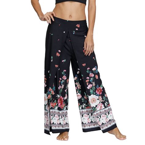SWSMCLT Women's Palazzo Gaucho Flowy Yoga Pant Boho Bottoms Elastic ...