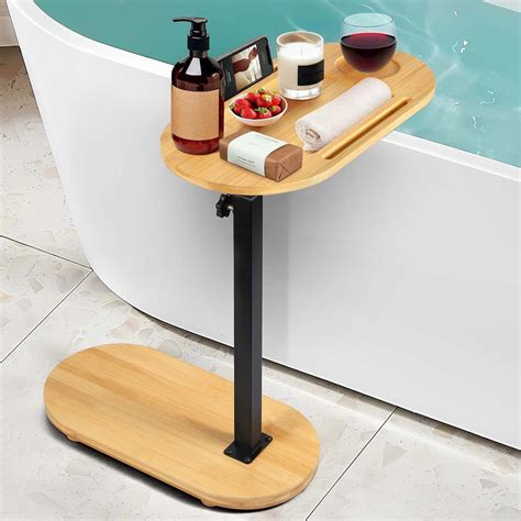 CBEX Bamboo Bath Cad dy, Adjustable Bamboo Bathtub Table, Freestanding ...