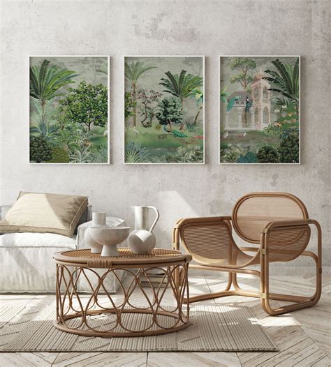 Jungle Landscape, Mughal Garden Wall Art Set of 3 Home Decor Painting ...