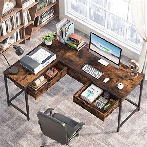 Buy Tribesigns L Shaped Computer Desk with 3 Large Drawers, Rustic ...