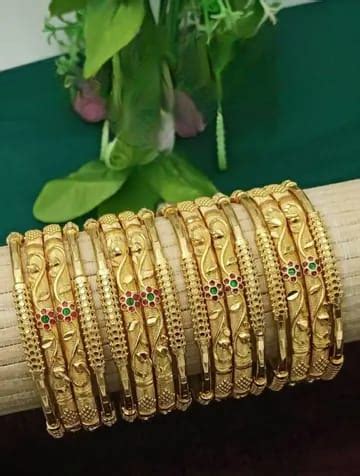 Micro Gold Plated Ad Meena Work Fancy 16 Pcs Flower Bangles For Women ...