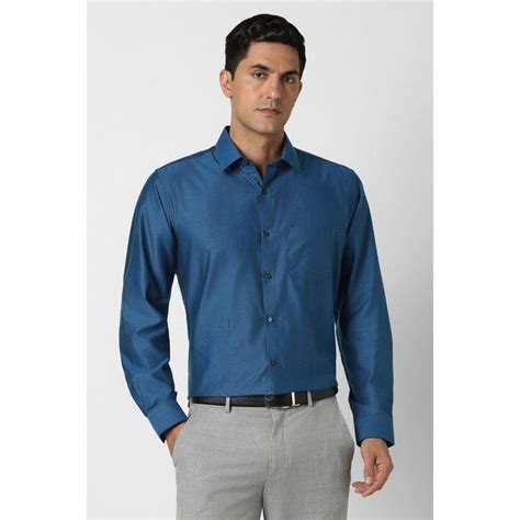 Buy Van Heusen Men Navy Blue Textured Full Sleeves Wedding Shirt Online