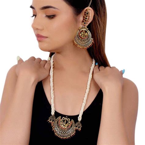 Arabian Nights Crescent Moon Antique Gold Necklace Set – VOYLLA