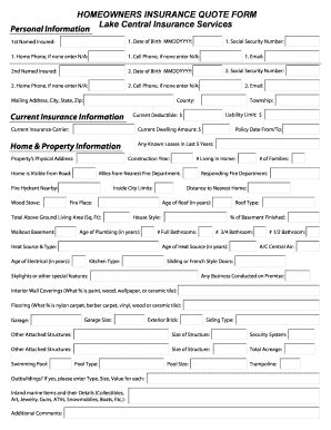 Homeowners Insurance Quote Form - Blank Fillable Template | Fill Out ...