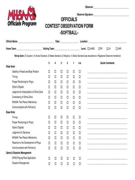 Fillable Online OFFICIALS CONTEST OBSERVATION FORM -BASEBALL- Fax Email ...